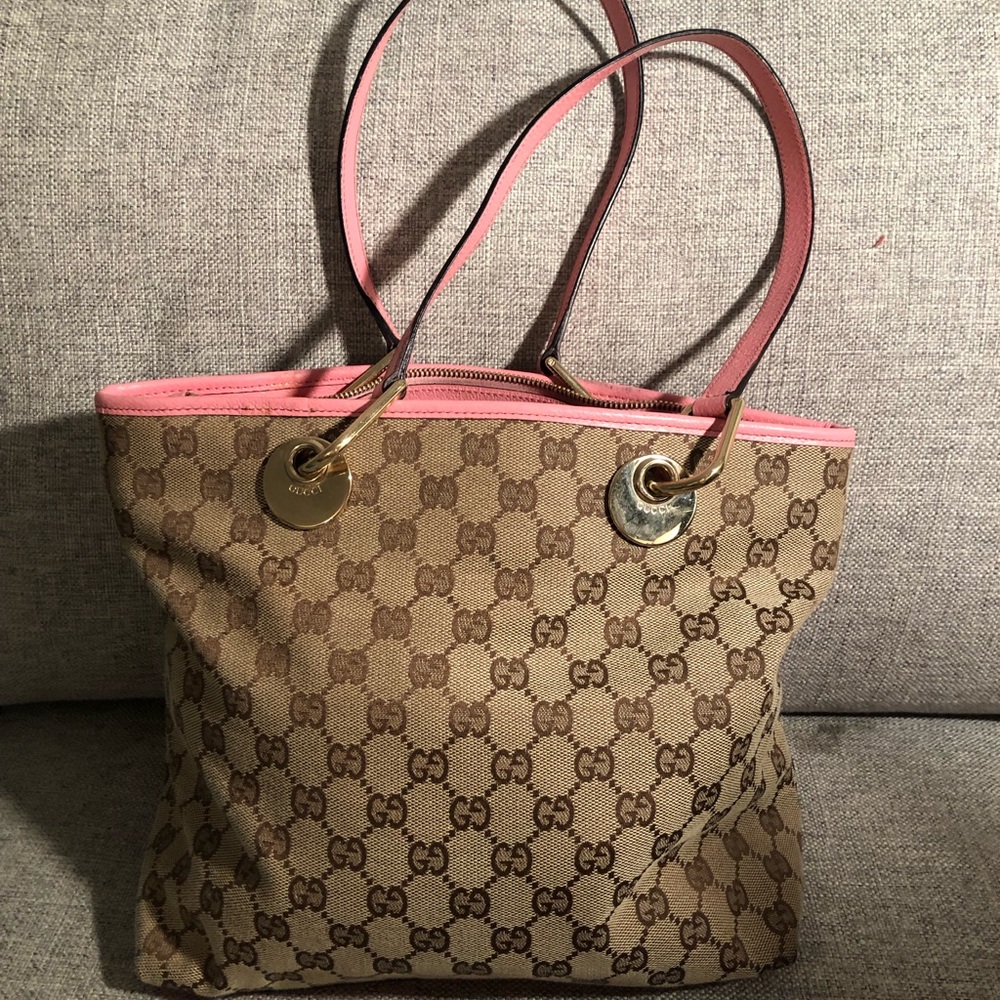 Gucci Canvas Tote - Beige, Pink